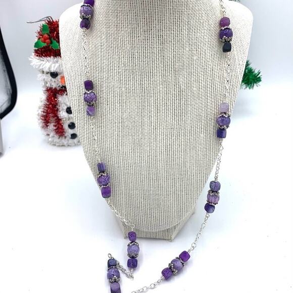 Square crackle quartz. Round quartz. Beaded Chain linked necklace. - Picture 3 of 9